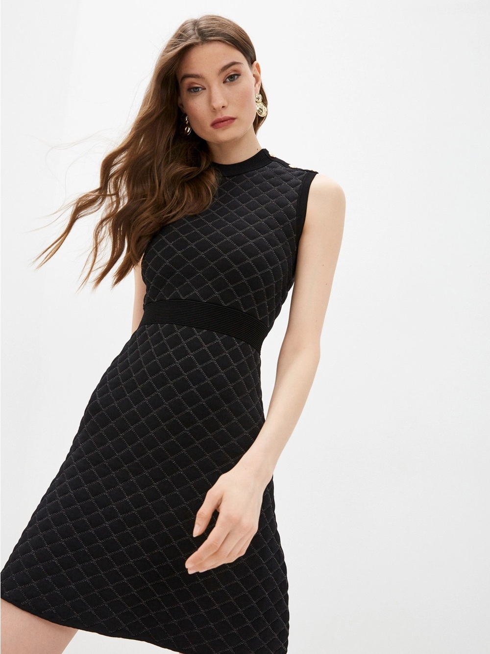 Sandro Black Quilted Sleeveless Knit Dress - small